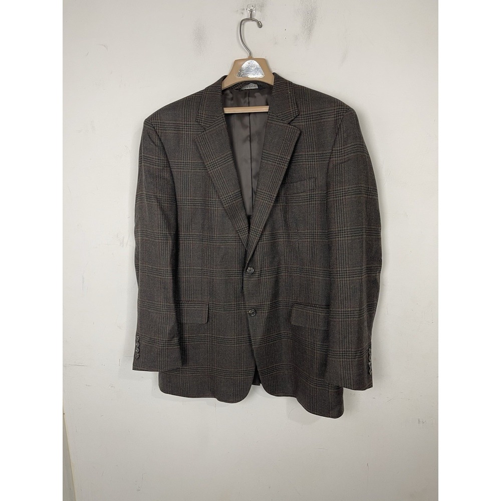 Jos A Bank Mens Blazer 44 Brown Plaid Fall 100% Wool Professor School Preppy View 2